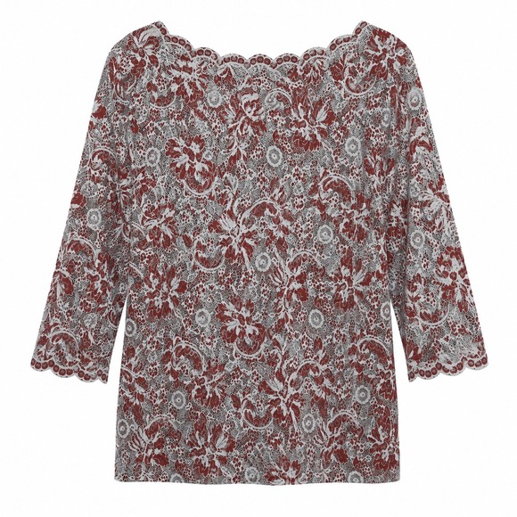 Ganni Tops - Ganni Sheer Floral Lace Mesh Top Red Gray Scandi Cool Girl Medium